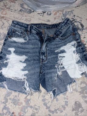 American Eagle Outfitters Ripped Dark Blue High-Rise Jean Shorts size 2